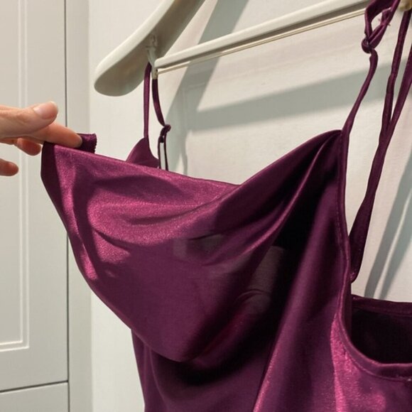 BEBE Satin Purple Cowl Neck Slip Midi Dress Size 2X - Picture 3 of 8